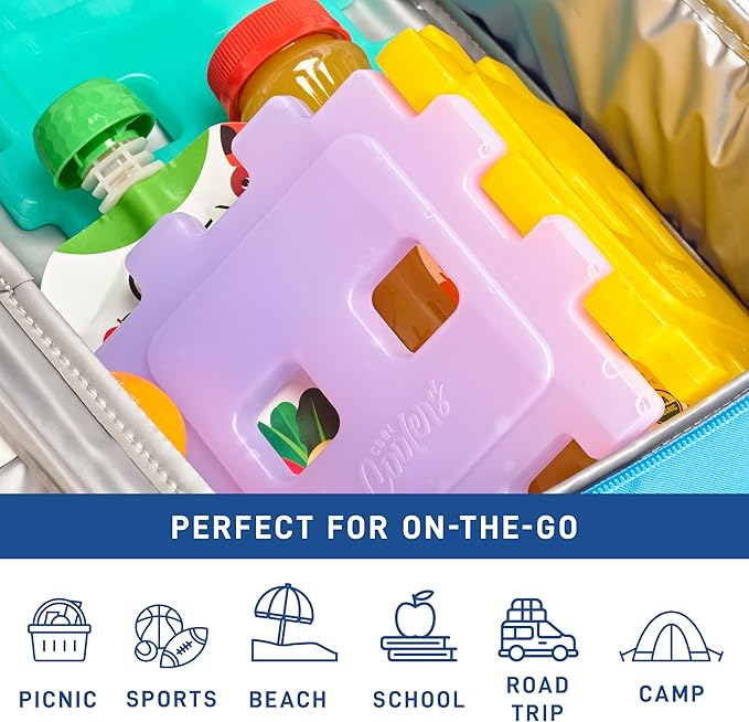 Cool Coolers by Fit & Fresh Slim Ice Packs, Quick Freeze, Space-Saving, Reusable Ice Packs for Lunch Boxes & Coolers