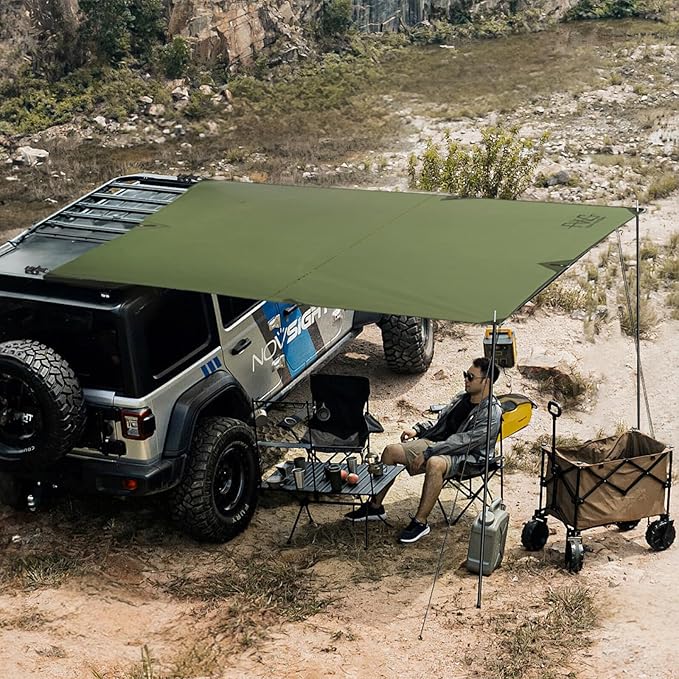 Portable Car Awning for SUV, Vehicle Awning for Camping Van Truck, Needn't Roof Rack Hardwares Waterproof UV50+ Army Green 10 x 6.56 ft