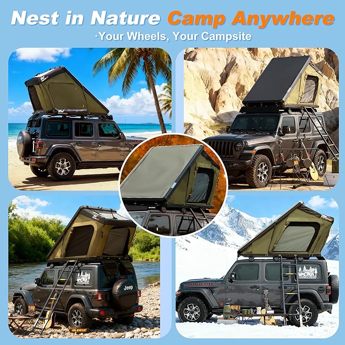 Naturnest Rooftop Tent Hard Shell, Easy Set Up Pop Up Tent for 2 Person Camping, Waterproof UV-Resistant Blackout Privacy 4 Season Tent for Truck, Jeep, SUV, Van, Trailer - Polaris 2