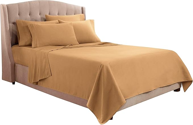 Clara Clark Cal King Sheets, 6 Piece Set - Hotel Luxury Sheets for Cal King Size Bed, Super Soft Bedding Set, Cal King Size, Mocha Light Brown