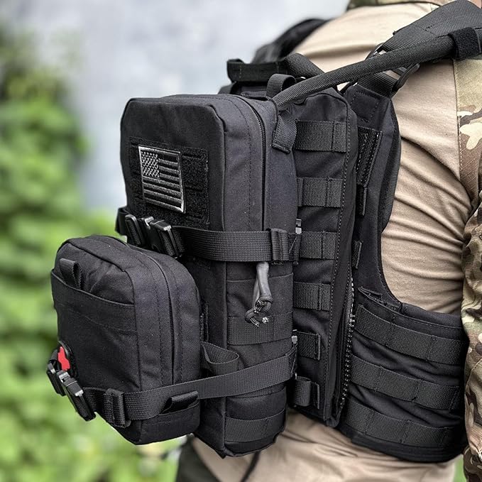 Tactical Mini Molle Hydration Pack,Molle Hydration Carrier with IFAK Pouch&US Flag&Med Patch,Hydropack for 2L Water Bladder
