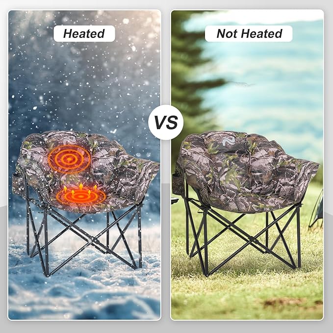 ABORON Heated Camping Chair Oversized, Three Model Portable Heated Cushion Folding Chair, Heavy Duty Heated Foldable Chairs Support Up to 500 lbs, Ideal for Outdoor Adventures