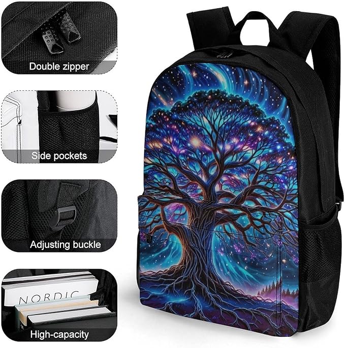 Supdreamc Casual Daypack Multipurpose Anti-Theft Large Capacity Carry On Bag, Magical Universe Tree Of Life Art Casual Daypack Climbing Shoulder Bag With Padded Straps