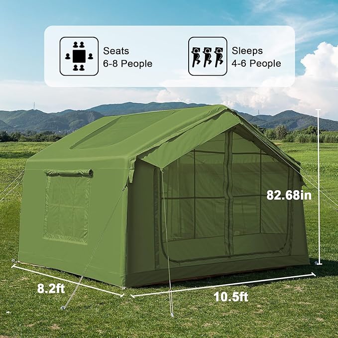 Inflatable Tents for Camping, Large Blow Up Tent with Hand Pump, Easy Setup InflatableTent 4 Season Tent, Waterproof Oxford Air Glamping Tents for Camping Adult 4/6/8/10/12 Person
