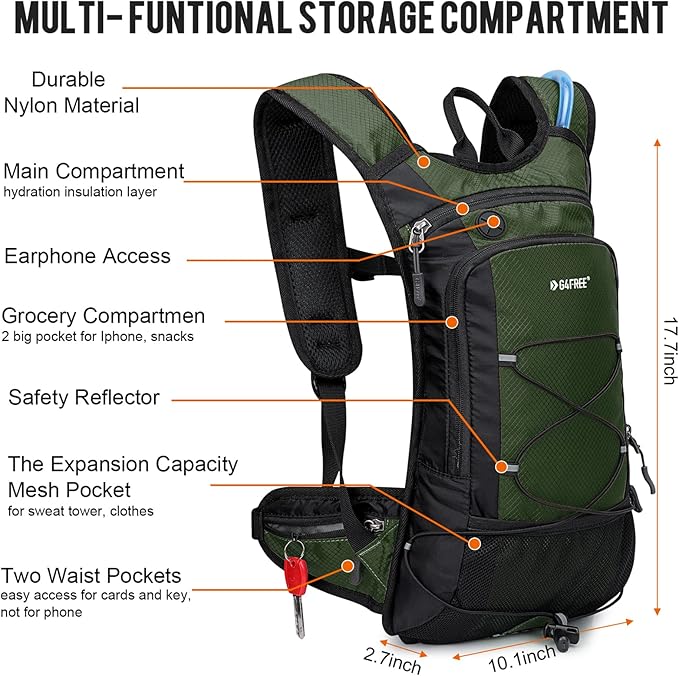 G4Free Insulated Hydration Backpack Pack with 2L BPA Free Bladder for Outdoor Running Hiking Cycling Camping