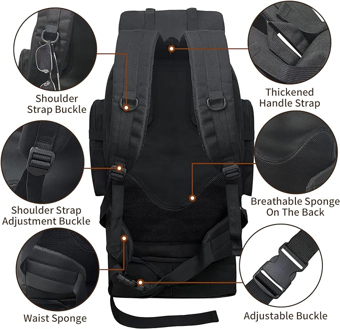70L/100L Hiking Backpack with USB Charging Port, Expandable Large Military Tactical Backpack, Waterproof MOLLE Rucksack Travel Backpacking Daypack for Camping Climbing (Black)