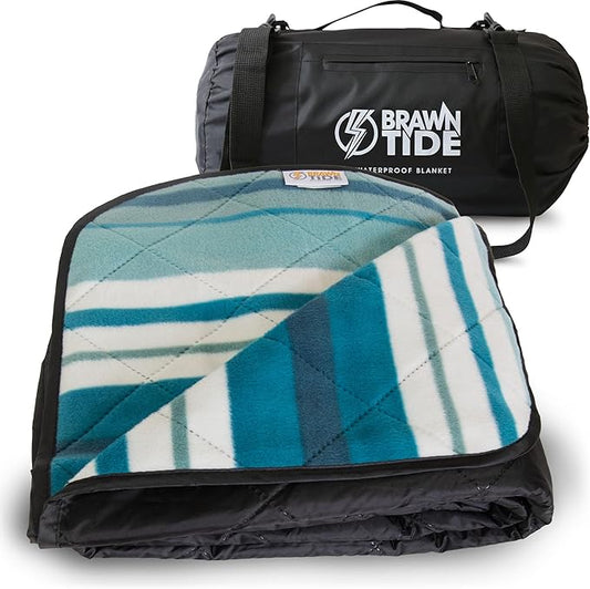 BRAWNTIDE Large Outdoor Waterproof Blanket - Extra Thick Fleece, Warm, Windproof, Sandproof, Quilted, 82" x 55", Ideal for Beaches, Picnics, Camping, Stadiums, Dogs, Car