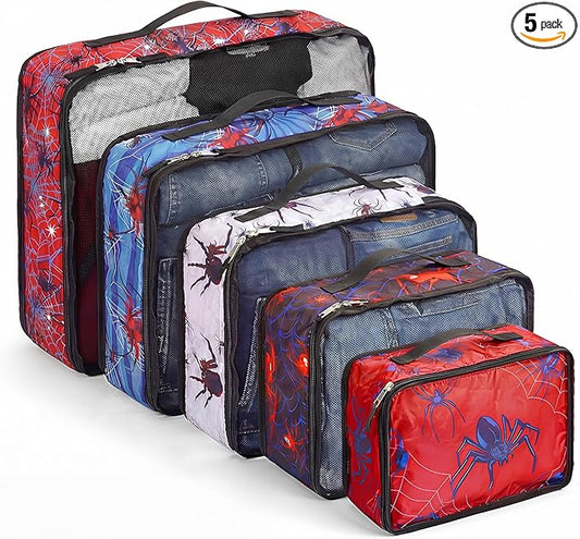5 Pcs Spider Packing Cubes Set for Travel Spider Travel Bags Accessories Luggage Organizer for Adults Trips Holidays Hiking Camping Cruise