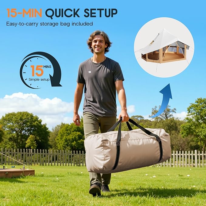 SPECRAFT Canvas Bell Yurt Tents & Inflatable Tent for Camping, Waterproof Glamping Tent with Stove Jack, Breathable Mesh, Snowproofing Spacious 4-Season Family Shelter for Outdoor, Camping, Parties