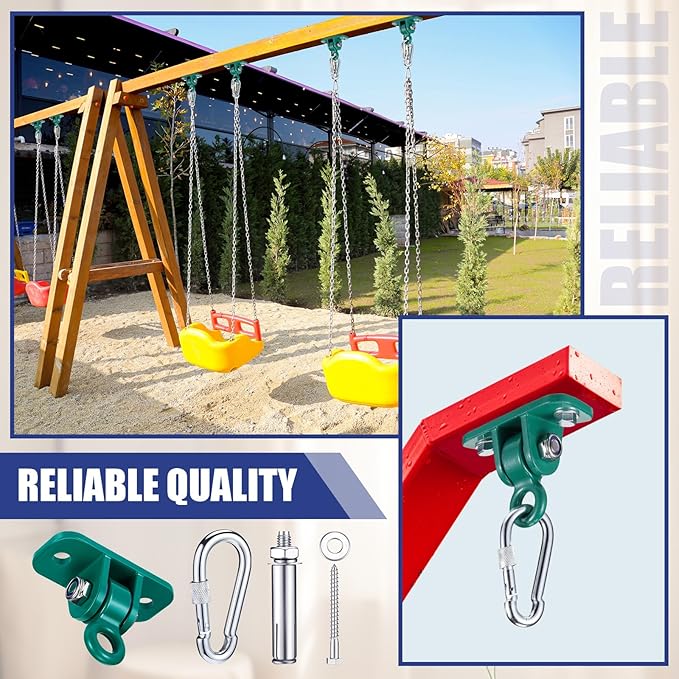 Tandefio 6 Sets of Robust Swing Hangers for Wooden Concrete Set with Swing Hooks Screws Bolts Washers Swingset Accessories for Porch Patio Yoga Indoor Outdoor, Over 1800 lb Capacity (Green)