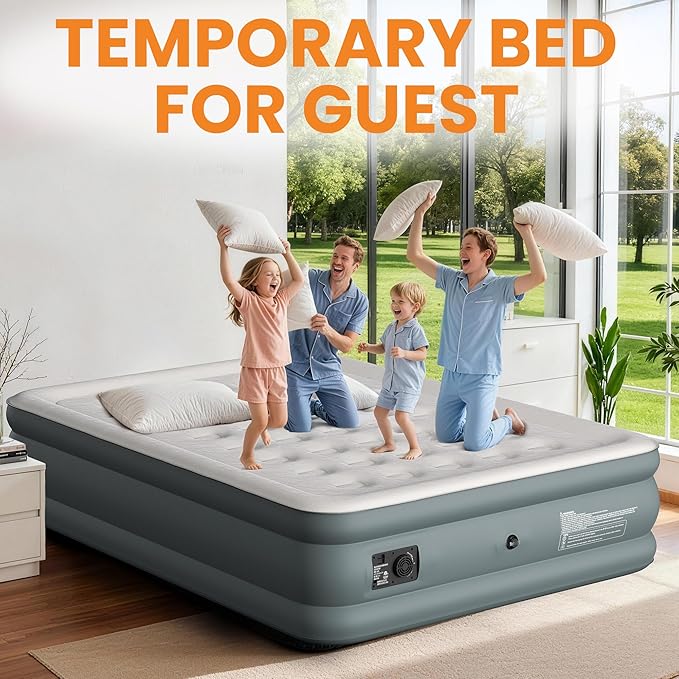 Queen Air Mattress with Built-in Pump, 18 Raised Inflatable Air Mattress, 800 lbs Max Honeycomb Comfortable Air Bed with Storage Bag, for Camping, Home and Guest Use