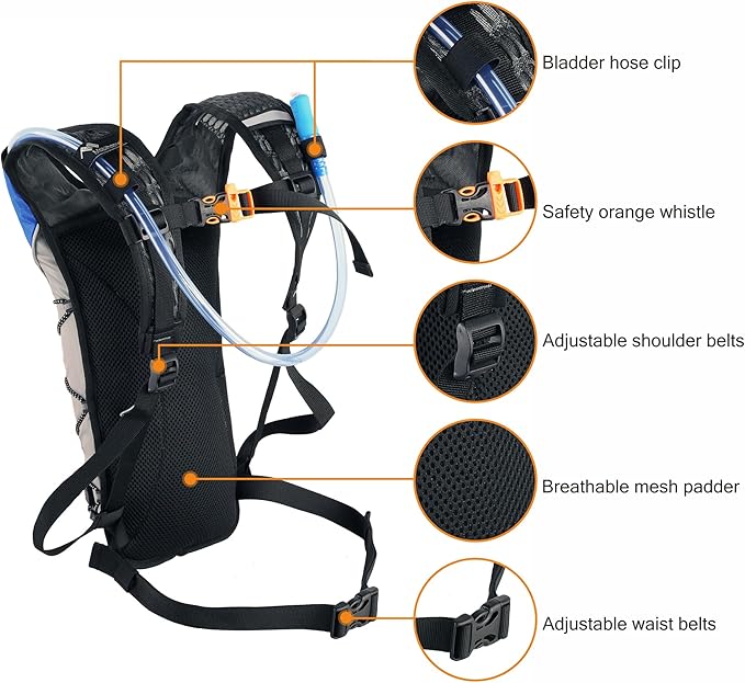 Hydration Backpack & 2L Leak Proof Water Hydration Bladder,Lightweight Running Backpack & Hydration Pack, Running, Hiking, Cycling, Climbing,Skiing for Men Women & Kids, Airflow Camel Pack