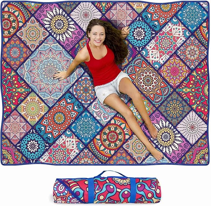 Waterproof Picnic Blankets Foldable & Portable 60''x80'' Boho Picnic Mat for Outdoors, Large Washable Picnic Blanket for Travel Camping Beach, Park Grass Picnic Blanket Accessories for Adults