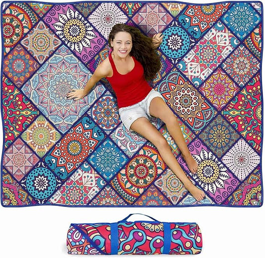 Waterproof Picnic Blankets Foldable & Portable 60''x80'' Boho Picnic Mat for Outdoors, Large Washable Picnic Blanket for Travel Camping Beach, Park Grass Picnic Blanket Accessories for Adults