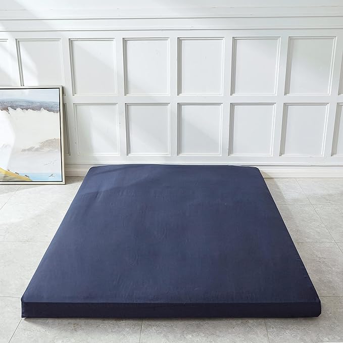 Japanese Foldable & Portable Roll-up Camping Mattress, Blue Twin