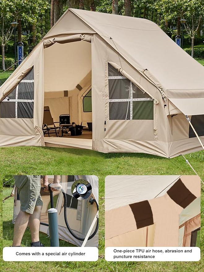 Inflatable Camping Tent,2/4/6/8 Person Glamping Inflatable Tents with Awning, Quick Setup Blow Up Tents with Pump, Waterproof Oxford Inflatable House for Camping, Air Glamping Hot Tents for Adult