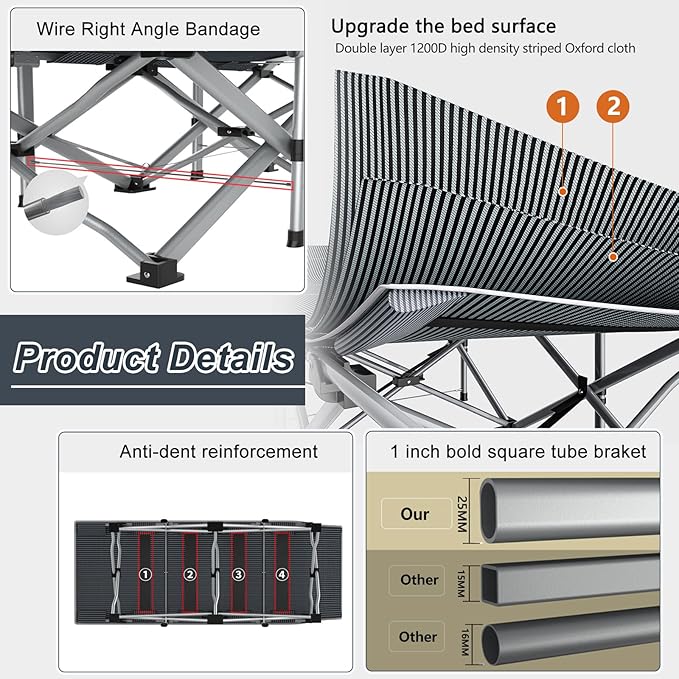 ABORON Camping Cot for Adults, Folding Sleeping Cot with Mattress, 500 lb Capacity Heavy Duty Outdoor Folding Sleeping Bed, Portable Cot Bed for Camping, Indoor Guest Use, Home & Travel