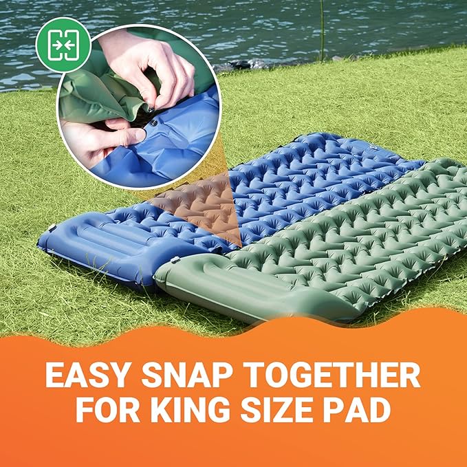 KingCamp Sleeping Pad for Camping, Inflatable Sleeping Pad Ultralight Connectable Camping Mattress with Pillow Built-in Foot Pump for Backpacking Hiking Tent Cot (Grey)