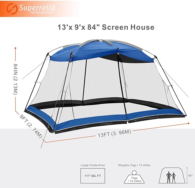 Screen House 13x9 Ft Canopy Tent Sun Shade Shelter Perfect for Outdoor Activities, Blue