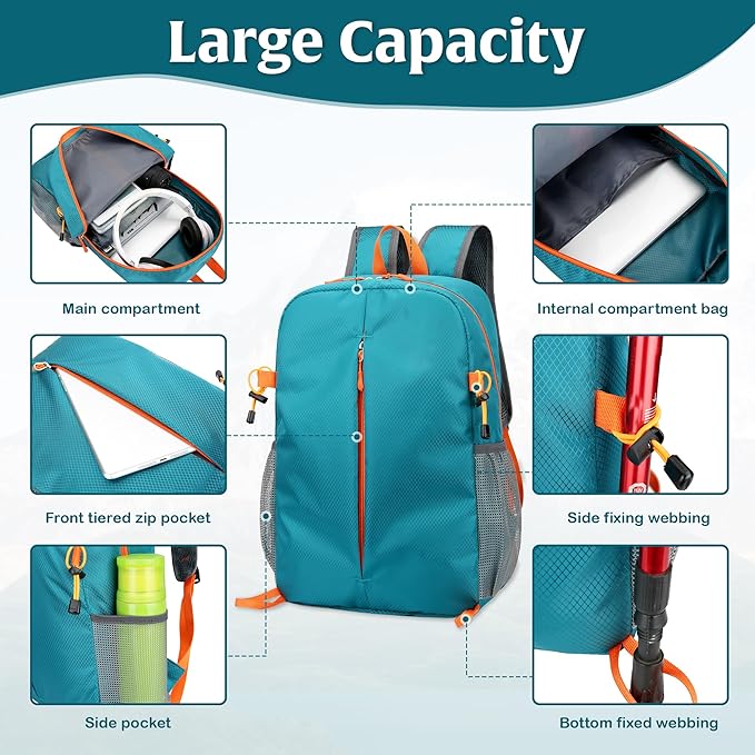 5 PCS Lightweight Packable Backpack 16L for Travel Camping Hiking BackPack Waterproof Foldable Daypack for Men Women Running, Cycling, Trekking (5 Corlor)