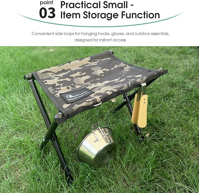 MOON LENCE Collapsible Camp Stool, Compact & Small Storage Size, Folding & Portable Outdoor Stool for Camping, Fishing, Travel, Gardening, Weight 1.3 Lbs with Carry Bag (Camouflage, L 14'')