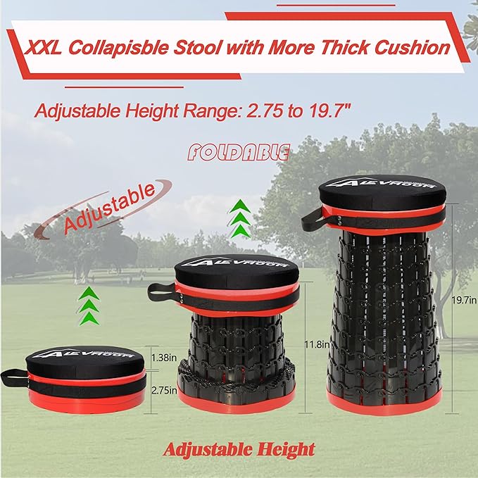ALEVMOOM 2025 Upgraded XXL Collapsible Stool with Cushion 19.7",1000lbs Max Weight,Wider & Taller Pop Up Seat, Heavy Duty Portable Retractable Folding Stool for Camping & Outdoors (Red)
