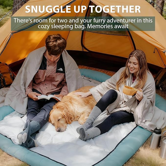 GEERTOP Double Camping Sleeping Bag with Blanket Queen Size Two Person Sleeping Bag for Adults Couples or Family Outdoor Backpacking Travel