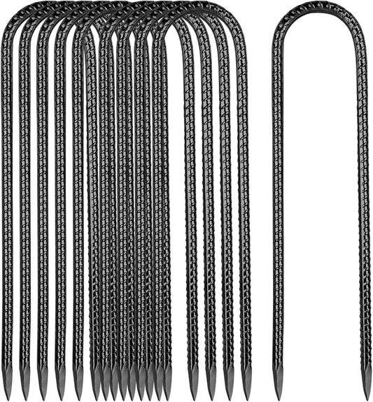 12 Inch Rebar Stakes,10 Packs Heavy Duty Metal U Hook Garden Ground Stakes for Camping Tent Canopy or Supporting for Garden Landscapes Fences Stakes(U Shape-Black, U-12"x0.3"-10pcs)