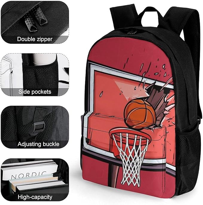 Supdreamc Rucksack Multipurpose Anti-Theft Big Capacity Shoulder Bag, Basketball Rack Red Travel Hiking Camping Rucksack With Side Pockets
