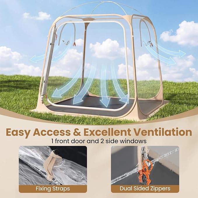 Goplus All Weather Pod Sports Tent for 2-4 People, 7 x 7 FT Easy Setup Clear Bubble Tent with Floor Mat, Camping Sun Shelter, Outdoor Screen House with Carrying Bag (7 x 7 x 6.4 ft（2-4 People）)