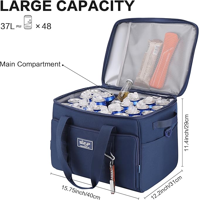 SUNUP 48 Cans Soft Sided Insulated Cooler Bag, Collapsible Large Lightweight Ice Chest, Portable Leak-Proof Cooler for Travel, Camping, Beach, Grocery