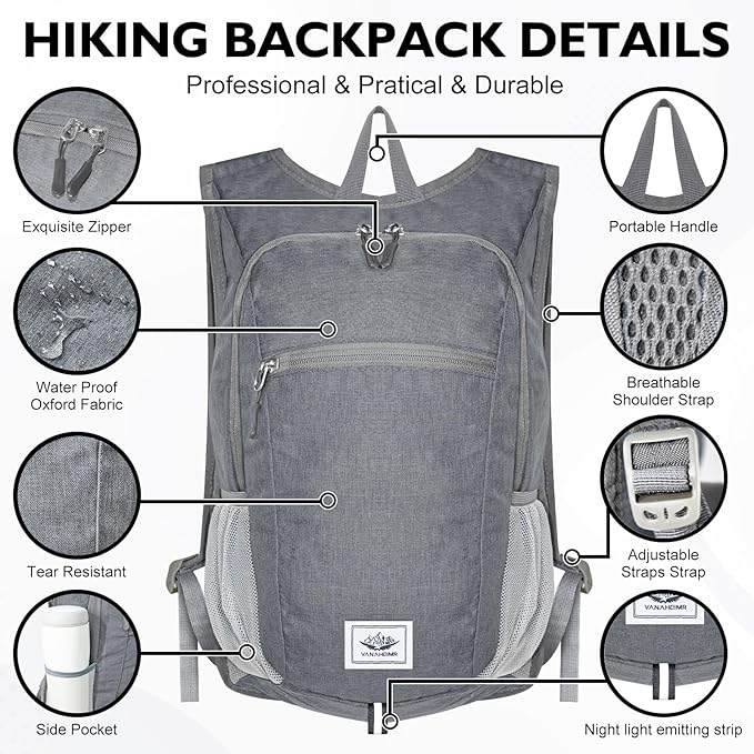 Hiking Backpack Small Lightweight Packable Foldable foldable backpack Packable Camping Hiking for Backpack (Dark Gray)