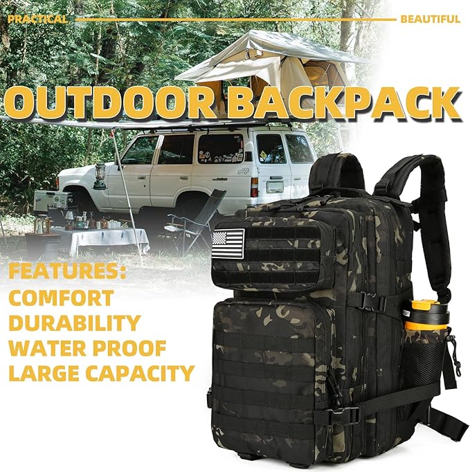 25L Tactical Backpack for Men and Women Military Backpack Small Assault Pack Molle Backpack Bug Out Bag Travel Rucksack Daypack (Black Camo)