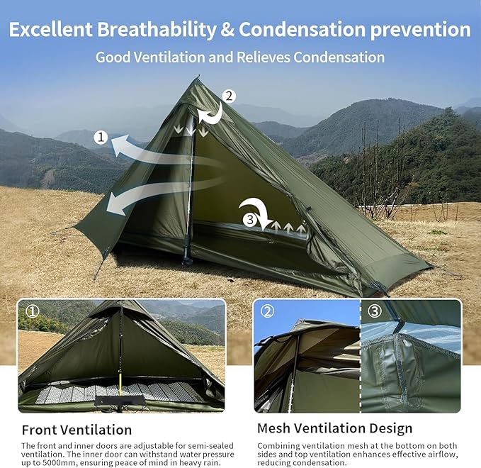 TENPLAY Backpacking Tent,Lightweight Camping Tent 2 Person,Ultralight Hiking Tent,Nylon,Waterproof,Windproof,Easy Setup,4 Season Trekking Tent for Mountaineering Camping Hiking Climbing