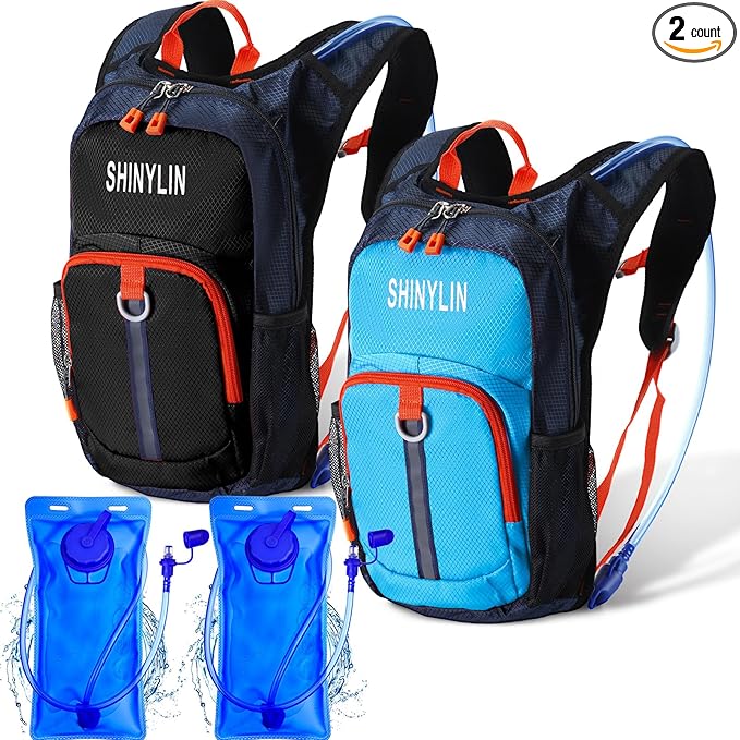 2 Pcs Kids Hydration Backpack with 1.5L Water Bladder Lightweight Kids Hiking Backpack Water Rucksack for Boys Girls Climbing Running