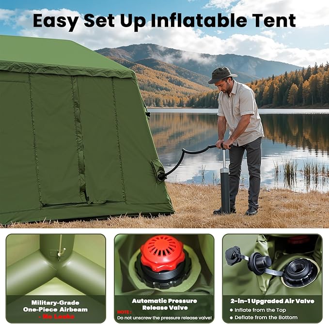 Inflatable Tents for Camping, Large Blow Up Tent with Hand Pump, Easy Setup InflatableTent 4 Season Tent, Waterproof Oxford Air Glamping Tents for Camping Adult 4/6/8/10/12 Person