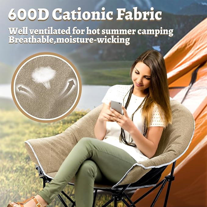 OUTDOOR LIVING SUNTIME Sofa Chair, Oversize Padded Moon Leisure Portable Stable Comfortable Folding Chair for Camping, Hiking, Carry Bag