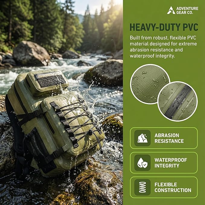 Dry Bag Waterproof Backpack 30L Tactical Backpack for Kayaking Hiking Boating Paddle Boarding Fishing Travel Camping Beach Floating Dry Bag for Men Women (Green)