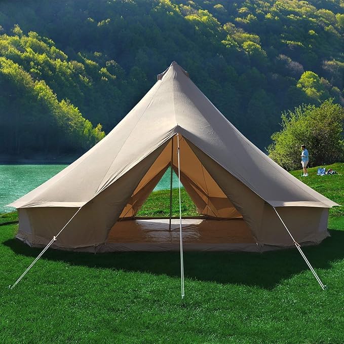 UNISTRENGH 4-Season Luxury 2 Doors Family Cotton Waterproof Bell Tents for Glamping Parties (13.1ft 16.4ft 19.7ft Dia. Size Options)