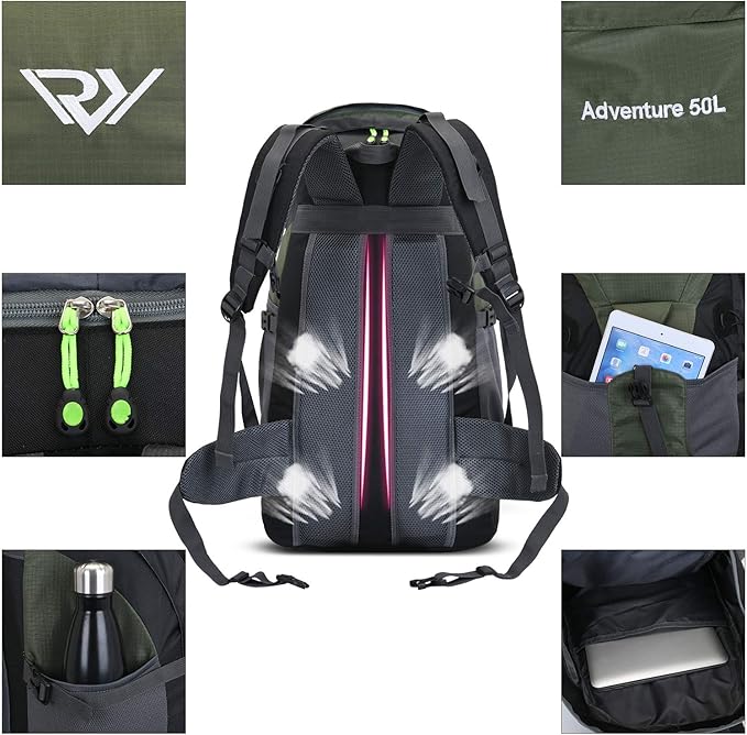 50L Hiking Backpack, Waterproof Lightweight Daypack for Outdoor Camping Travel