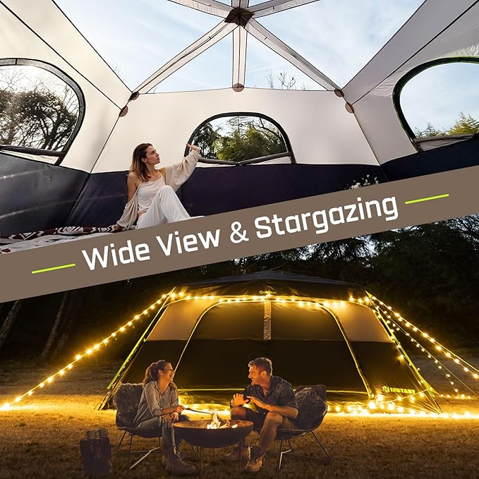 4/6/8/10 Person Instant Tent, Waterproof Pop Up Tents for Camping with Rainfly, 60 Seconds Easy Setup, Automatic Cabin Tent for Family Camping with Expandable Carry Bag & Upgraded Ventilation