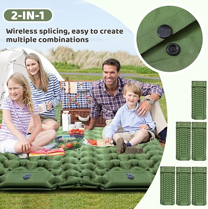 Ultralight Air Pad: 1.9lbs Camping Mattress with Pillow & Foot Pump - 4" Thick with One-Second Deflation for Easy Backpacking