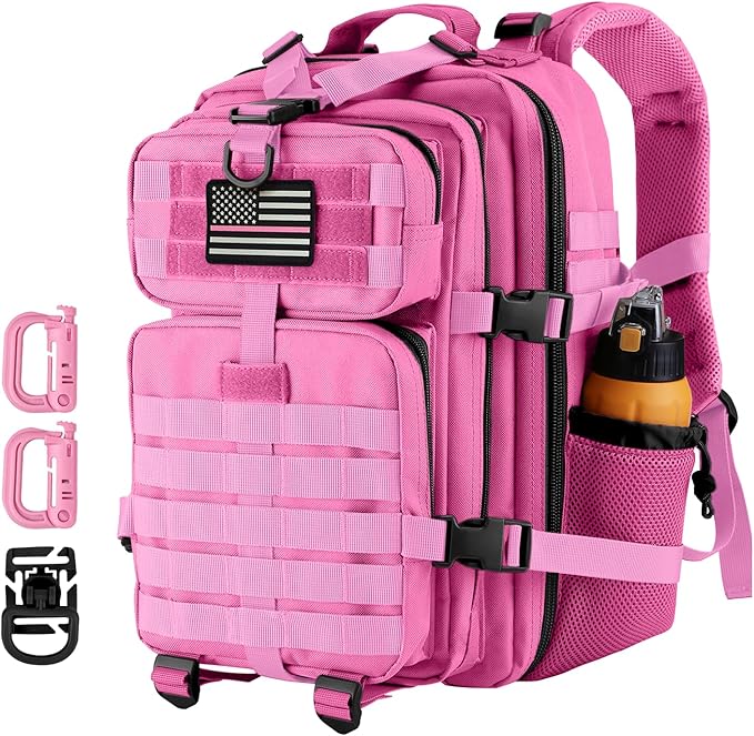 30L MOLLE Assault Pack, Tactical Backpack Military Army Camping Rucksack with Bottle Holder, 3-Day Pack, Pink