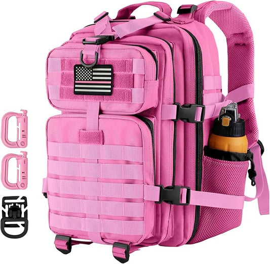 30L MOLLE Assault Pack, Tactical Backpack Military Army Camping Rucksack with Bottle Holder, 3-Day Pack, Pink
