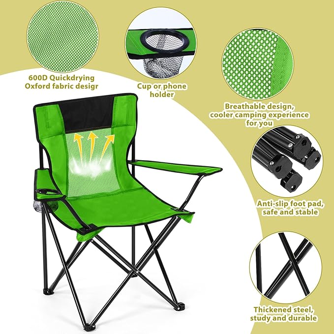 Shellwei 2 PCS Folding Camping Chair with Cupholder and Carry Bag Regular Size Colorful Breathable Portable Lightweight Lawn Chair with Side Pocket for Fishing Hiking Beach Outdoor Activity