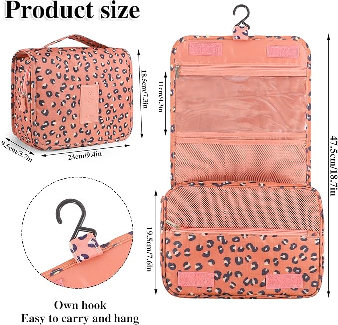 Pengxiaomei Toiletry Bag for Women, Waterproof Hanging Cosmetic Bag Portable Travel Makeup Pouch Multi-function Handle Bathroom Bag for Mothers Day Gifts (Coral Orange)