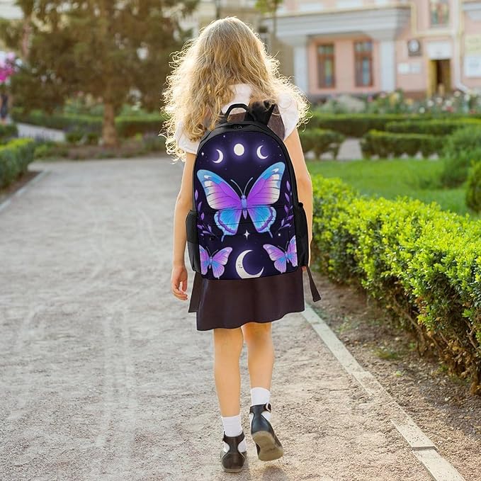Polyester Daypack Backpack for Sports Travel Running, Big Capacity Anti-Theft Multipurpose Carry On Bag, Magic Moon Moth Mystical Goth Astrology Art Laptop Book Bag Rucksack