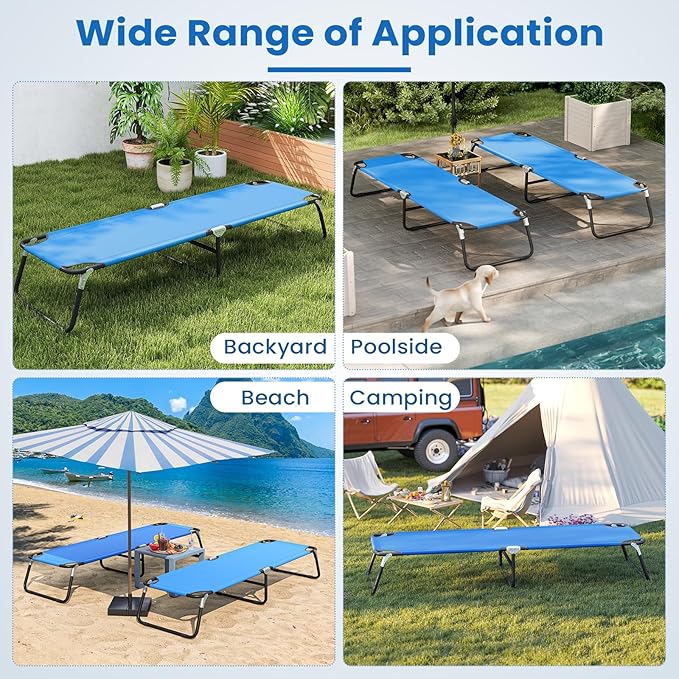 GYMAX Folding Camping Cot 2 Pack, Portable Ultralight Compact Sleeping Cot Bed for Adults with Oxford Fabric, for Outdoor Travel Backpacking Hiking Patio Home Office, 330LBS (2, Blue)