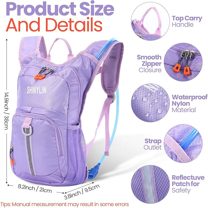 Kids Hydration Backpack with 1.5L Water Bladder Hiking Backpack Lightweight for Boys or Girls Children Biking Climbing Running Cycling
