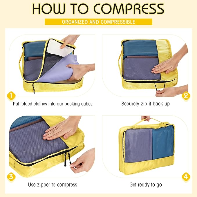 5 Pcs Packing Cubes for Suitcase Large Travel Cubes Carry on Luggage Organizer Bags for Clothes Accessories(S,Yellow)
